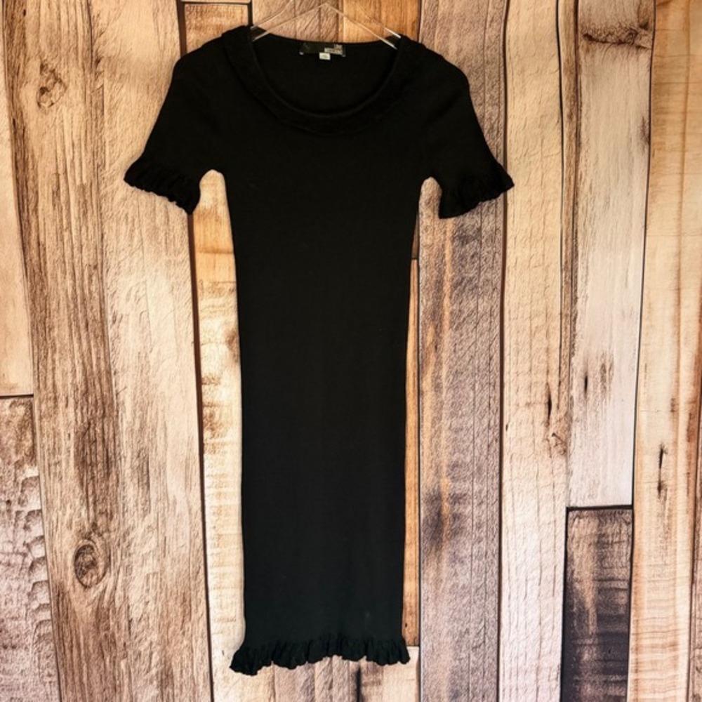 Love‎ Moschino Knit Dress Ruffle-Hem Black Bodycon Classic Chic Italian Size 4